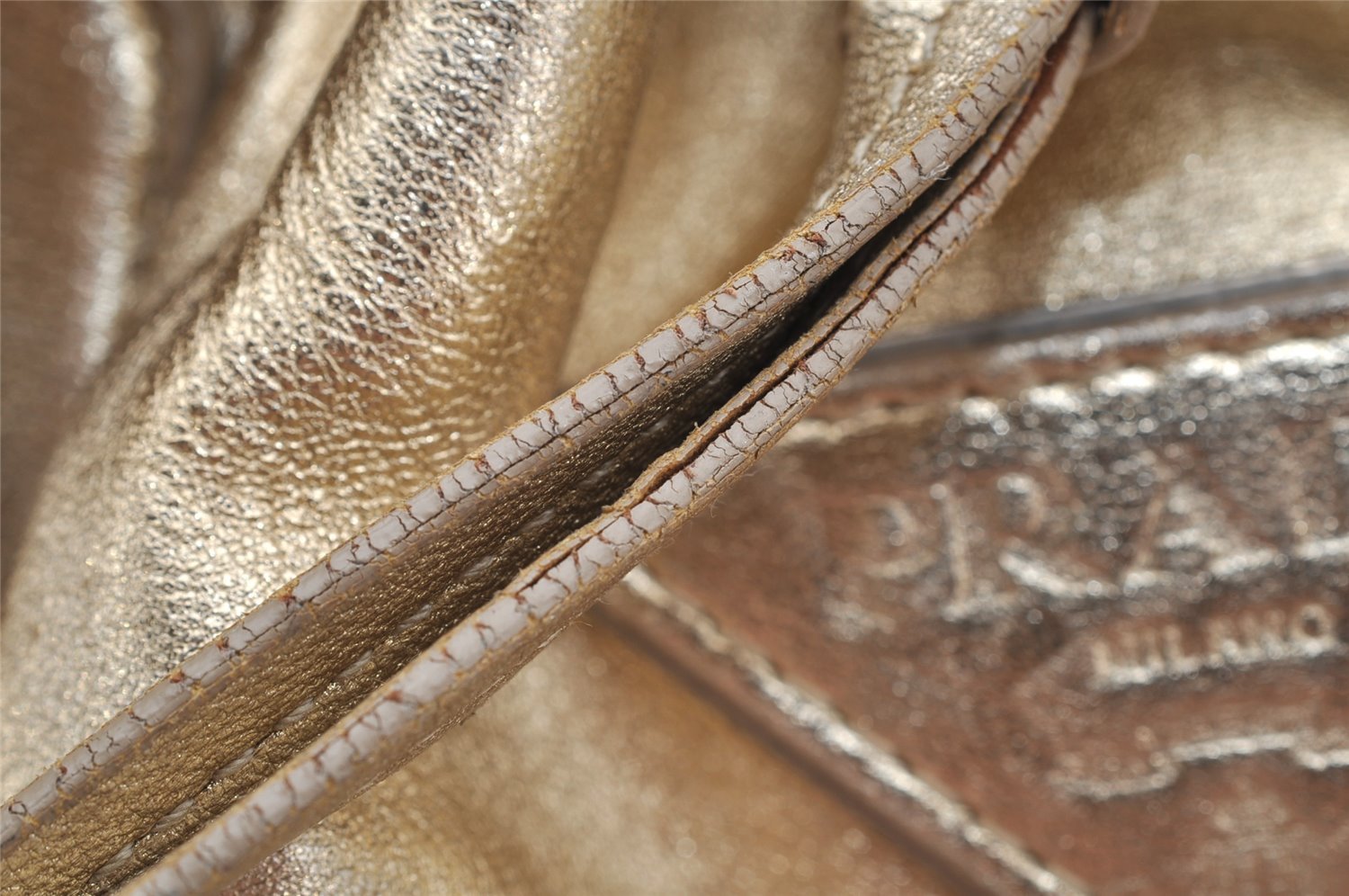 Authentic PRADA Vintage Tassel Leather Nappa Shoulder Tote Bag Gold 9605I