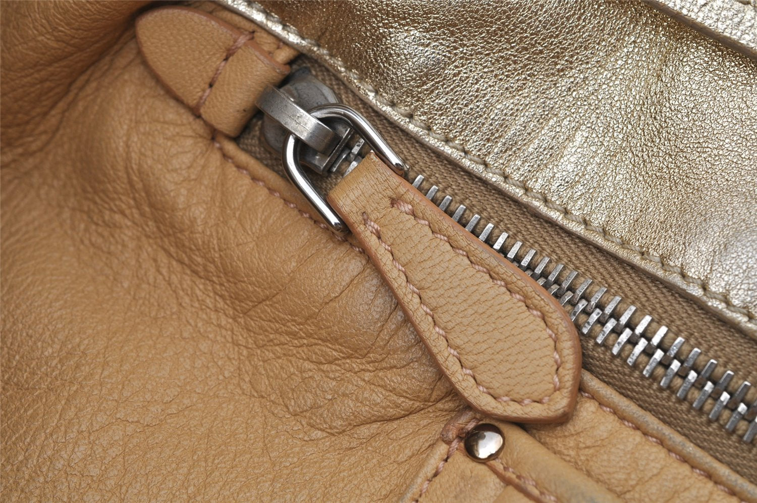 Authentic PRADA Vintage Tassel Leather Nappa Shoulder Tote Bag Gold 9605I