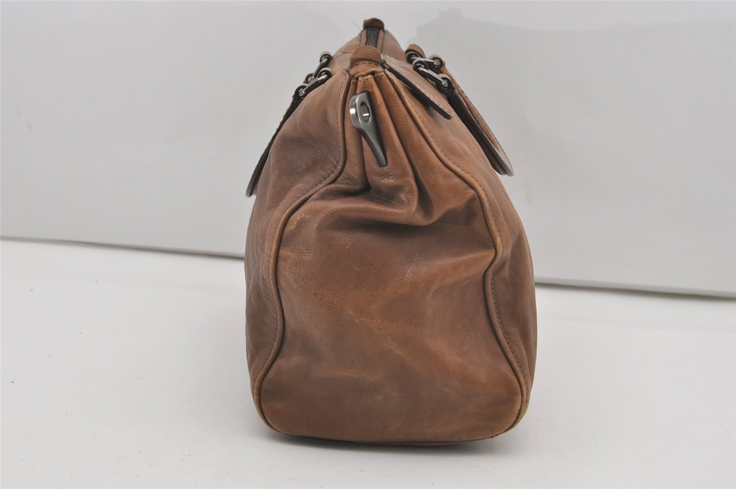 Authentic PRADA Vintage Leather Nappa 2Way Hand Boston Bag Brown 9608I