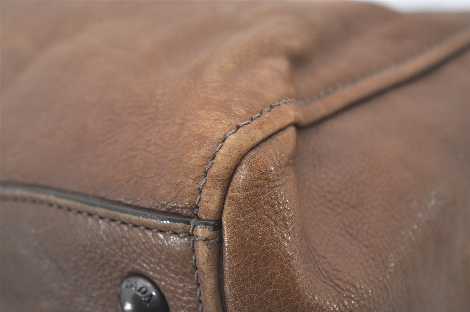 Authentic PRADA Vintage Leather Nappa 2Way Hand Boston Bag Brown 9608I