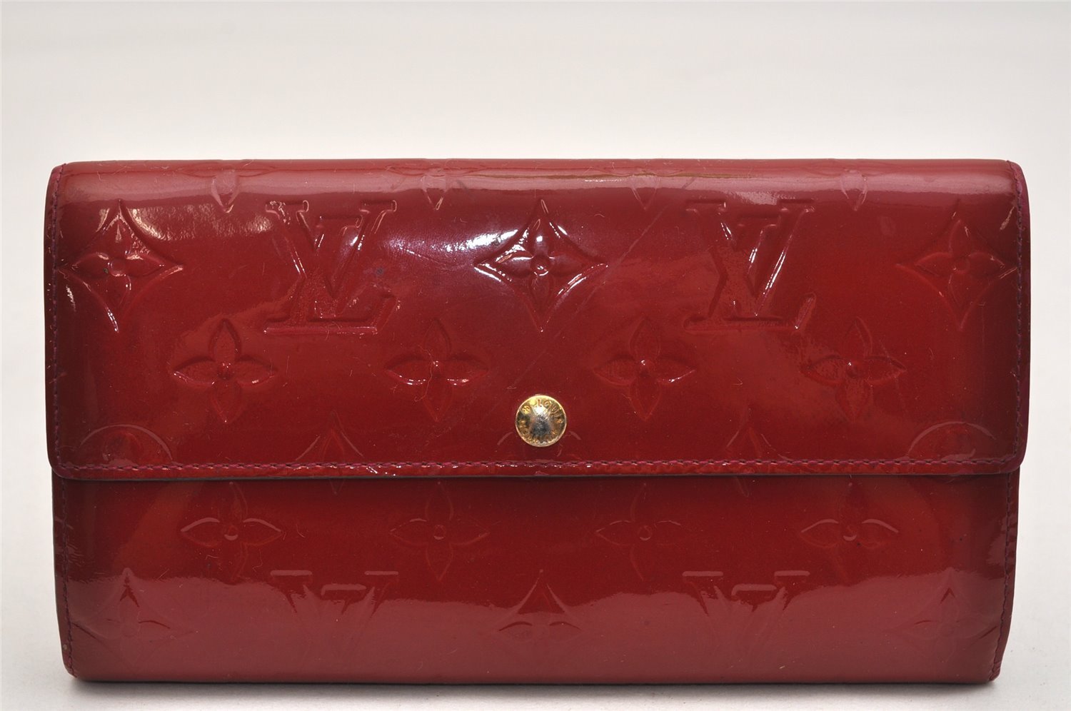 Authentic Louis Vuitton Vernis Portefeuille Sarah Wallet M93633 Red Pink 9609J