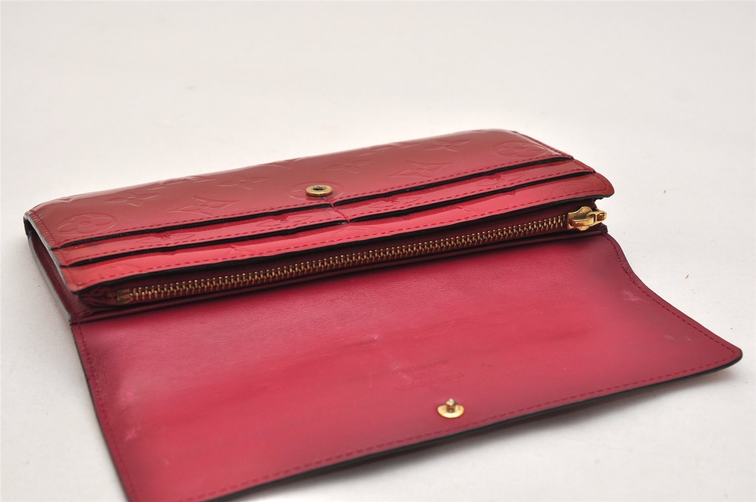 Authentic Louis Vuitton Vernis Portefeuille Sarah Wallet M93633 Red Pink 9609J