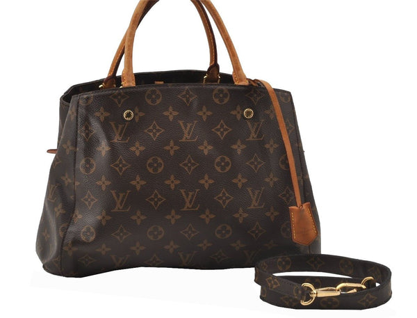 Authentic Louis Vuitton Monogram Montaigne MM 2Way Hand Bag M41056 LV 9612I