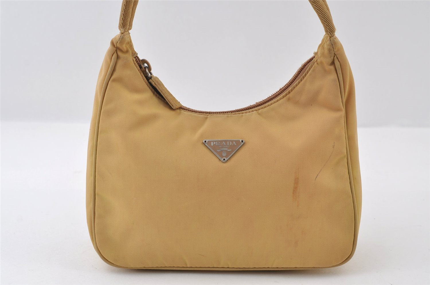 Authentic PRADA Vintage Nylon Tessuto Hand Bag Purse Beige 9613I