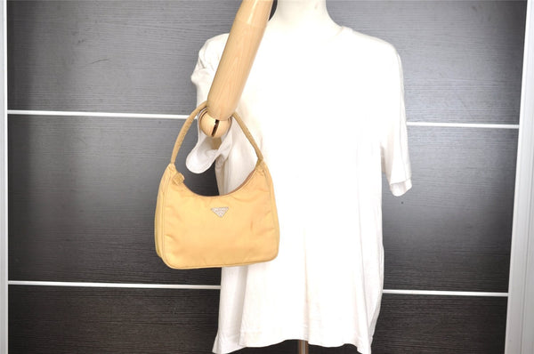 Authentic PRADA Vintage Nylon Tessuto Hand Bag Purse Beige 9613I