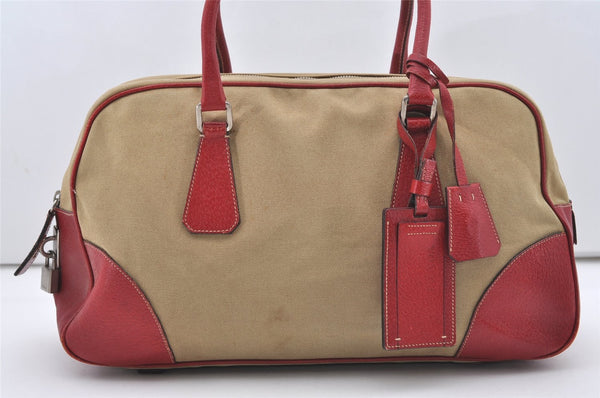 Authentic PRADA Vintage Canvas Leather Shoulder Hand Bag Beige 9614I