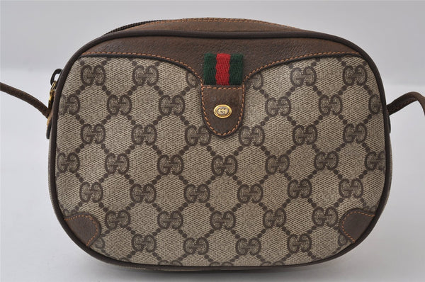 Authentic GUCCI Web Sherry Line Shoulder Bag GG PVC Leather Brown Junk 9618I