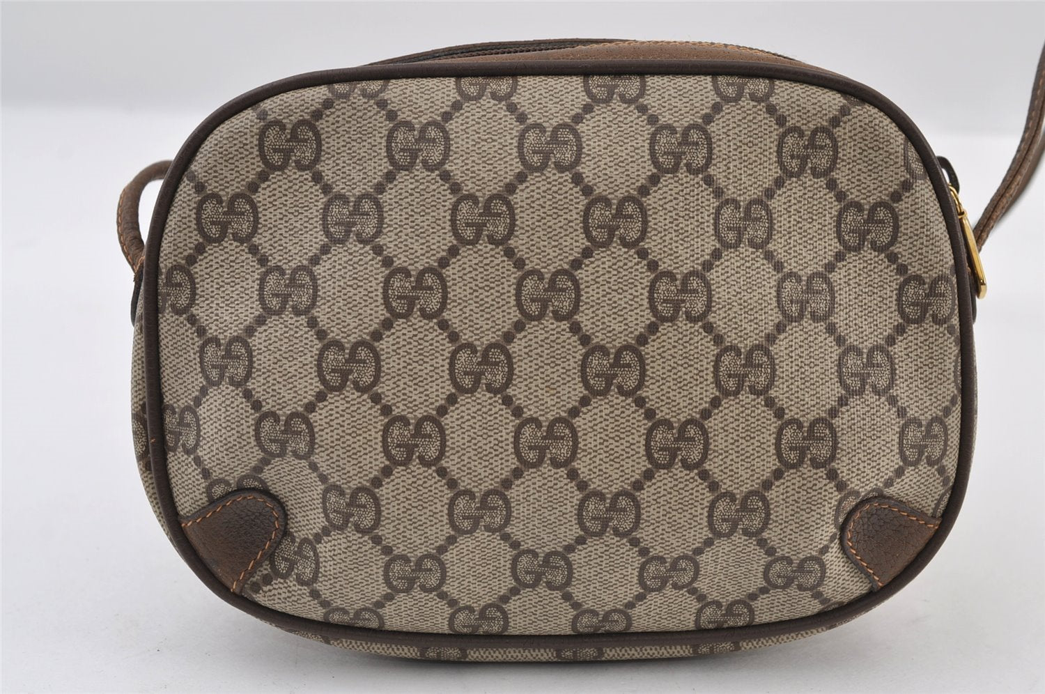 Authentic GUCCI Web Sherry Line Shoulder Bag GG PVC Leather Brown Junk 9618I