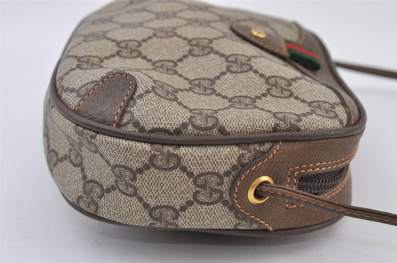Authentic GUCCI Web Sherry Line Shoulder Bag GG PVC Leather Brown Junk 9618I