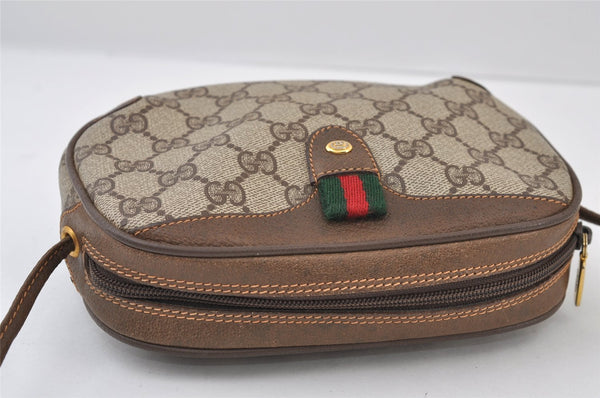 Authentic GUCCI Web Sherry Line Shoulder Bag GG PVC Leather Brown Junk 9618I