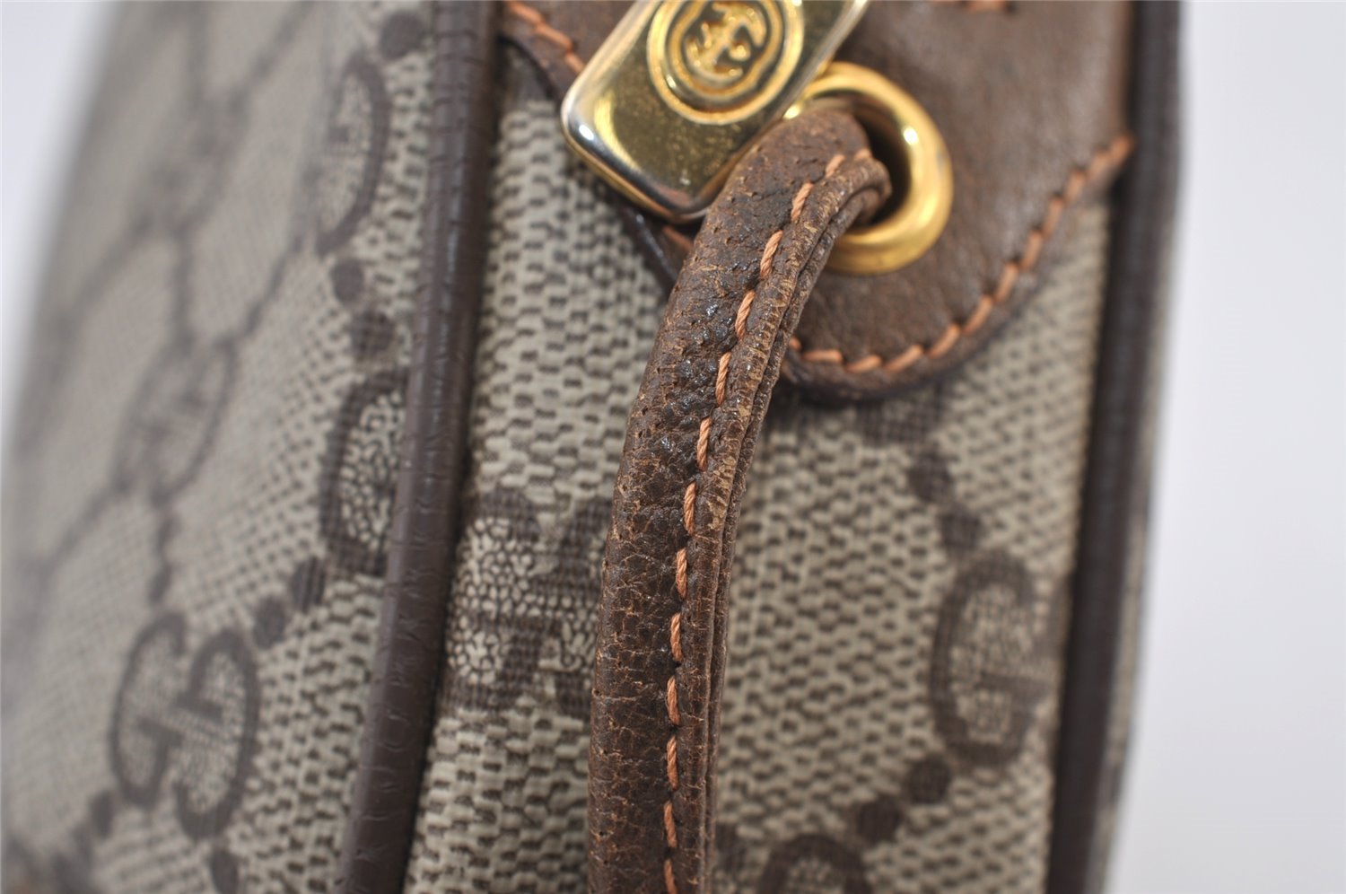 Authentic GUCCI Web Sherry Line Shoulder Bag GG PVC Leather Brown Junk 9618I