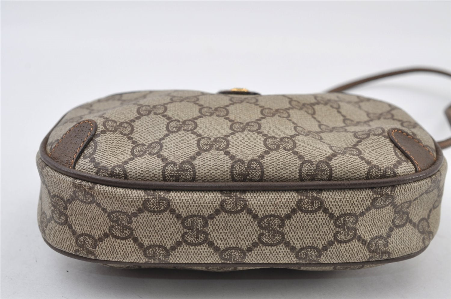 Authentic GUCCI Web Sherry Line Shoulder Bag GG PVC Leather Brown Junk 9618I