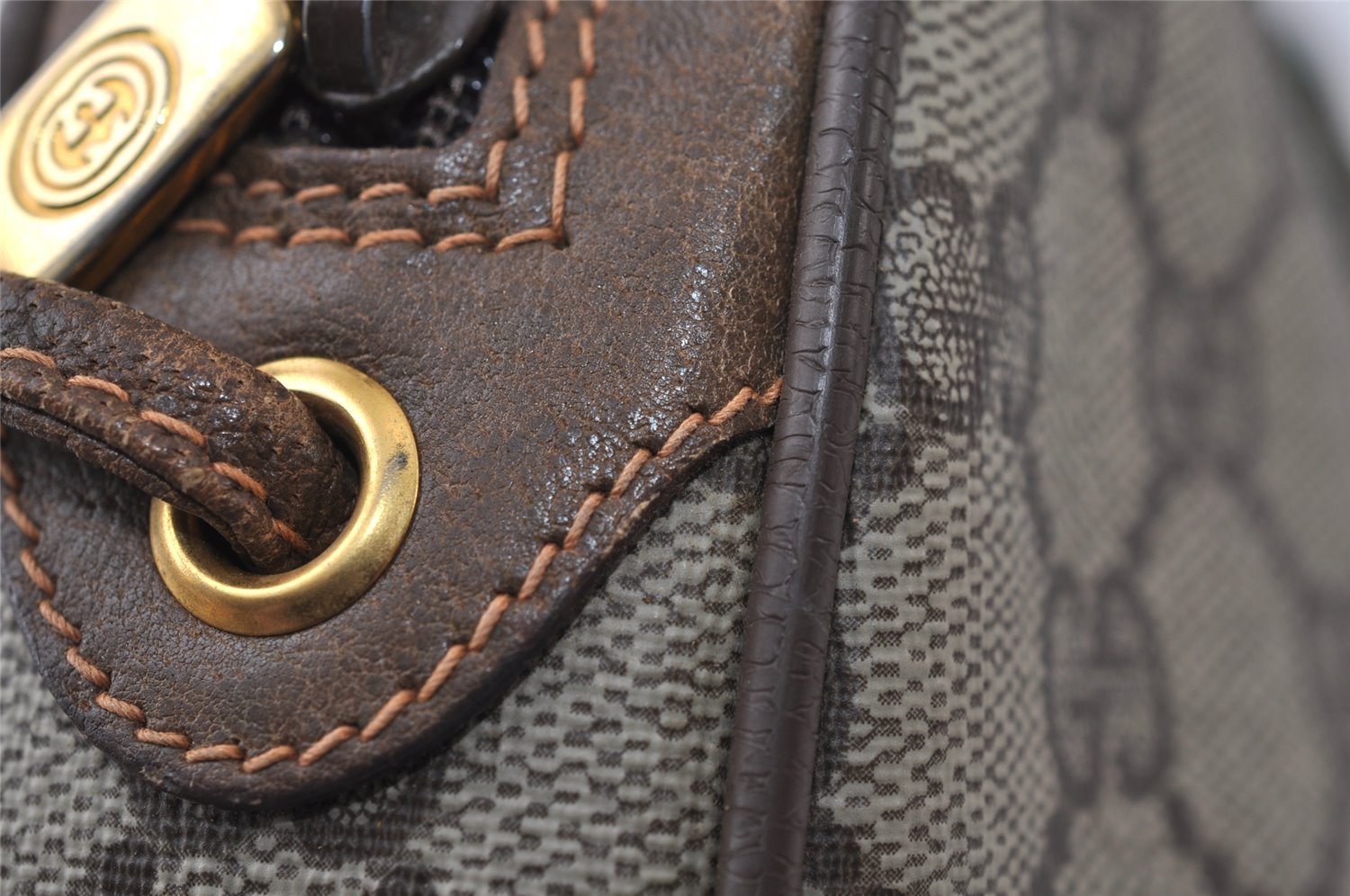 Authentic GUCCI Web Sherry Line Shoulder Bag GG PVC Leather Brown Junk 9618I