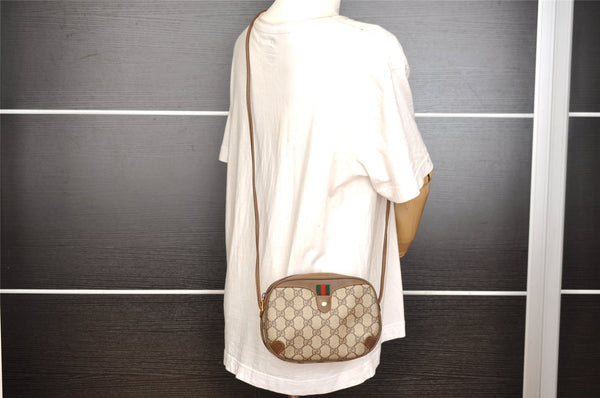 Authentic GUCCI Web Sherry Line Shoulder Bag GG PVC Leather Brown Junk 9618I