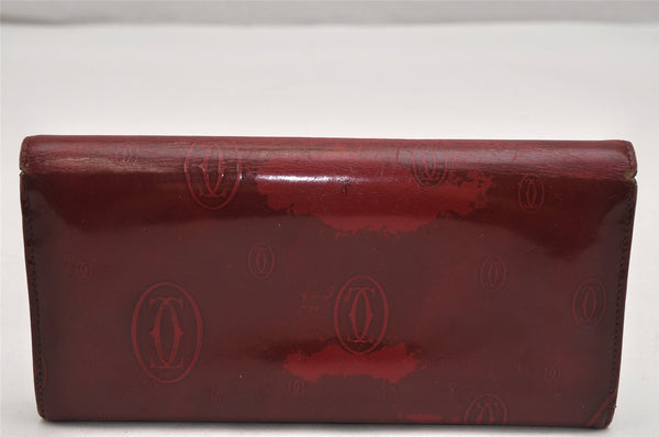 Authentic Cartier Happy Birthday Long Wallet Enamel Bordeaux Red Junk 9619J