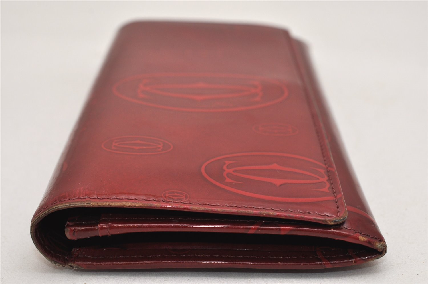 Authentic Cartier Happy Birthday Long Wallet Enamel Bordeaux Red Junk 9619J