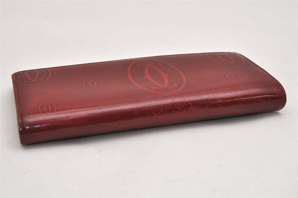 Authentic Cartier Happy Birthday Long Wallet Enamel Bordeaux Red Junk 9619J