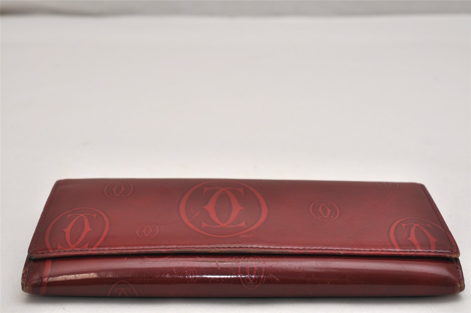 Authentic Cartier Happy Birthday Long Wallet Enamel Bordeaux Red Junk 9619J