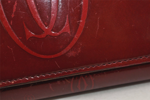 Authentic Cartier Happy Birthday Long Wallet Enamel Bordeaux Red Junk 9619J