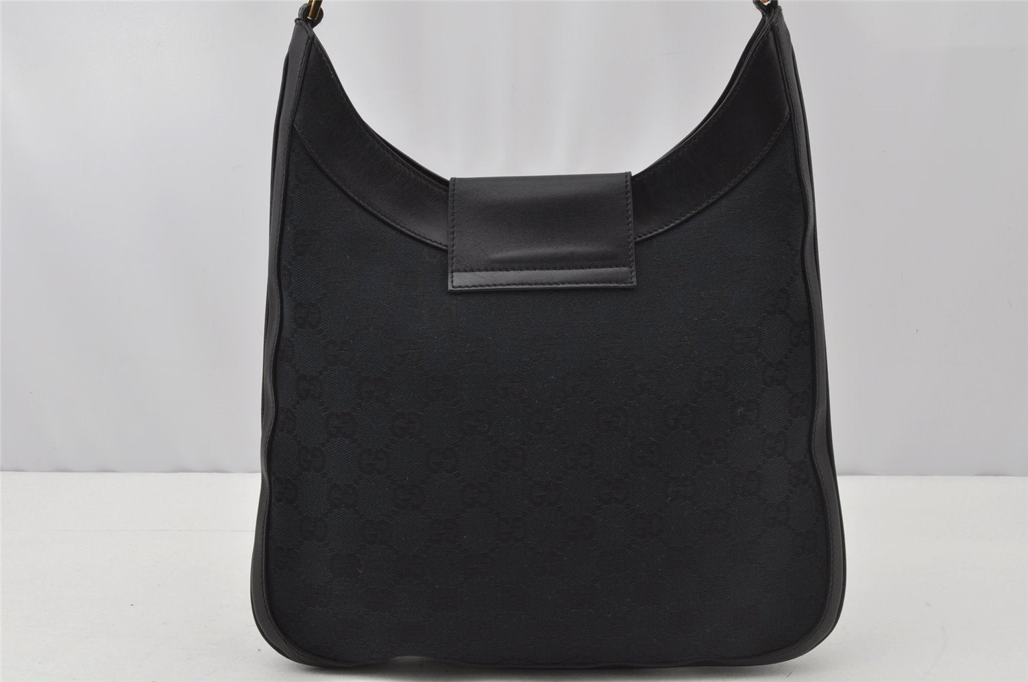 Authentic GUCCI Shoulder Bag Purse GG Canvas Leather 0014129 Black 9620I