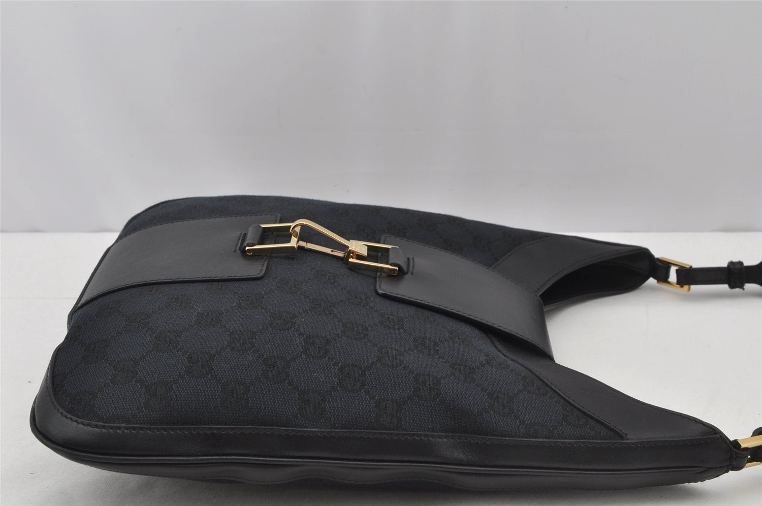 Authentic GUCCI Shoulder Bag Purse GG Canvas Leather 0014129 Black 9620I
