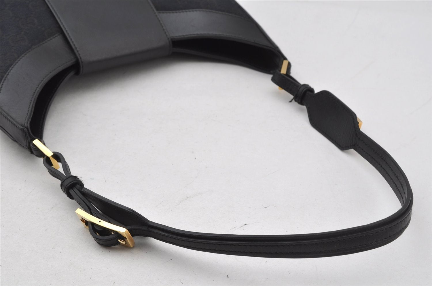 Authentic GUCCI Shoulder Bag Purse GG Canvas Leather 0014129 Black 9620I