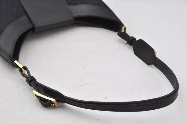 Authentic GUCCI Shoulder Bag Purse GG Canvas Leather 0014129 Black 9620I