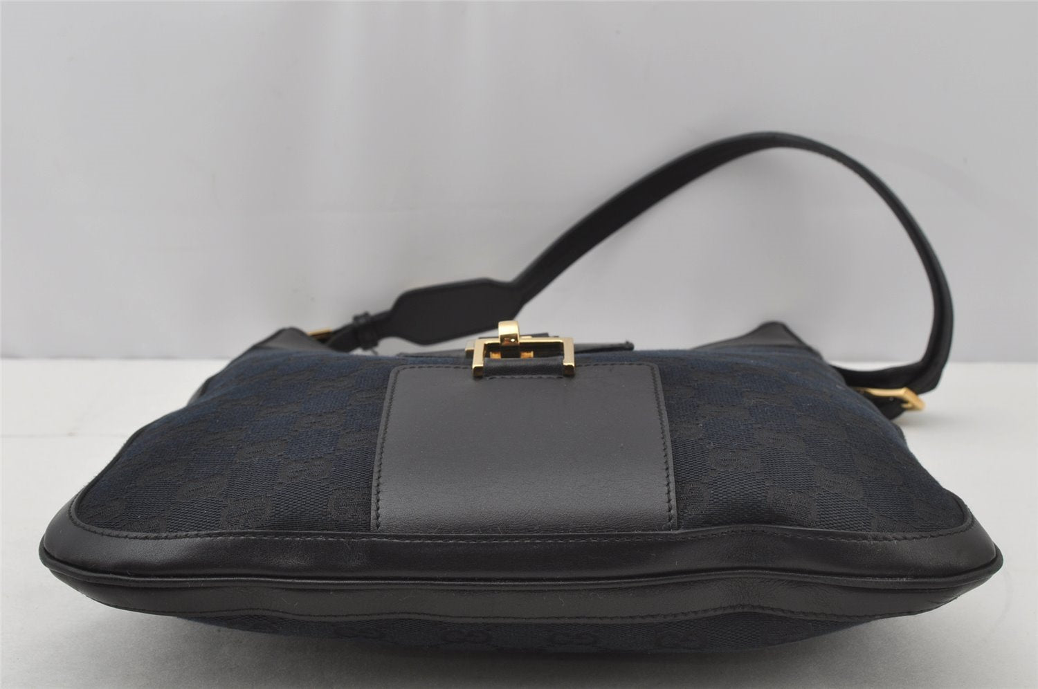Authentic GUCCI Shoulder Bag Purse GG Canvas Leather 0014129 Black 9620I