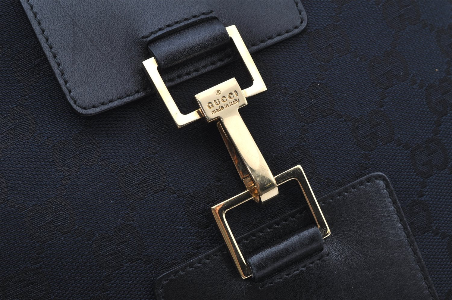 Authentic GUCCI Shoulder Bag Purse GG Canvas Leather 0014129 Black 9620I