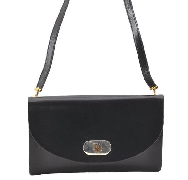 Authentic Christian Dior Vintage Shoulder Bag Purse Leather Black CD Junk 9621I
