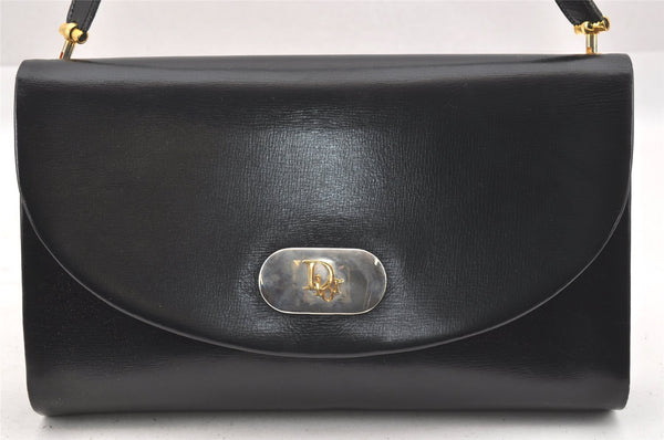 Authentic Christian Dior Vintage Shoulder Bag Purse Leather Black CD Junk 9621I