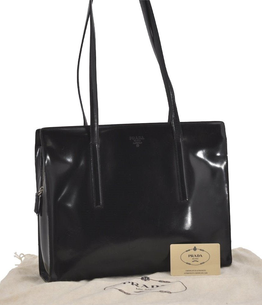 Authentic PRADA SPAZZOLATO SPOR Leather Shoulder Hand Bag B6902 Black 9622I