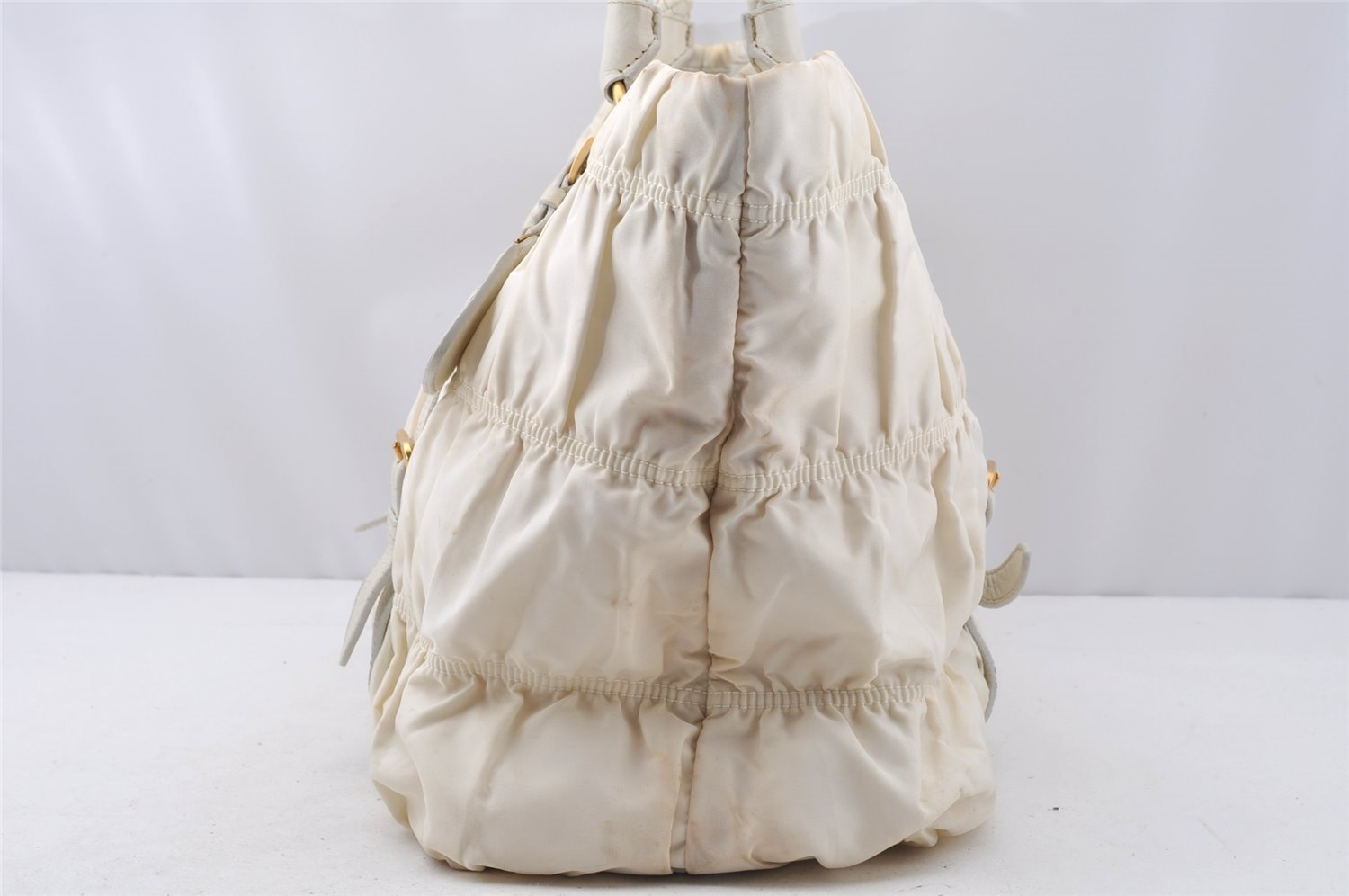 Authentic PRADA Vintage Nappa Gaufre Tote Hand Bag Nylon Leather White 9623I