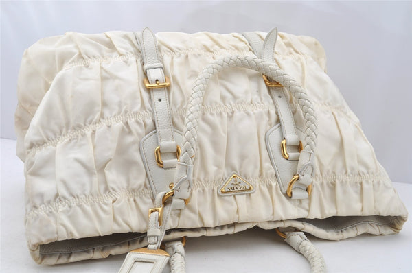 Authentic PRADA Vintage Nappa Gaufre Tote Hand Bag Nylon Leather White 9623I