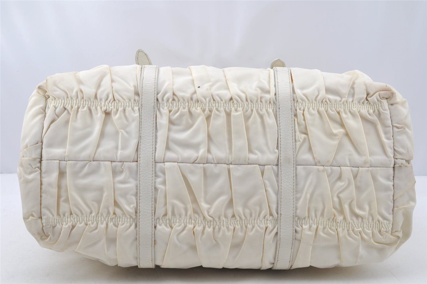 Authentic PRADA Vintage Nappa Gaufre Tote Hand Bag Nylon Leather White 9623I
