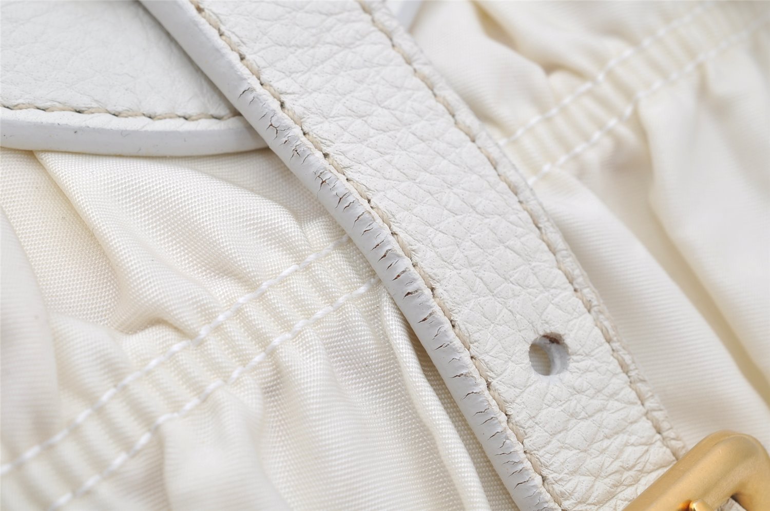 Authentic PRADA Vintage Nappa Gaufre Tote Hand Bag Nylon Leather White 9623I