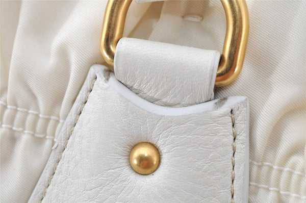 Authentic PRADA Vintage Nappa Gaufre Tote Hand Bag Nylon Leather White 9623I