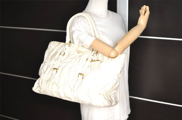 Authentic PRADA Vintage Nappa Gaufre Tote Hand Bag Nylon Leather White 9623I