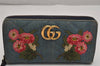 Authentic GUCCI GG Marmont Double G Wallet Denim Leather 443123 Blue Box 9626J