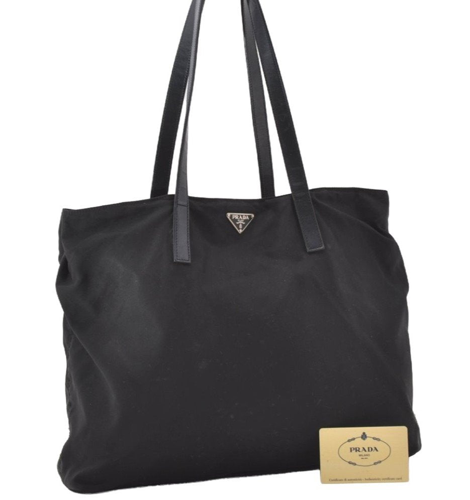 Authentic PRADA Nylon Tessuto Leather Shoulder Hand Bag BR1164 Black 9628I