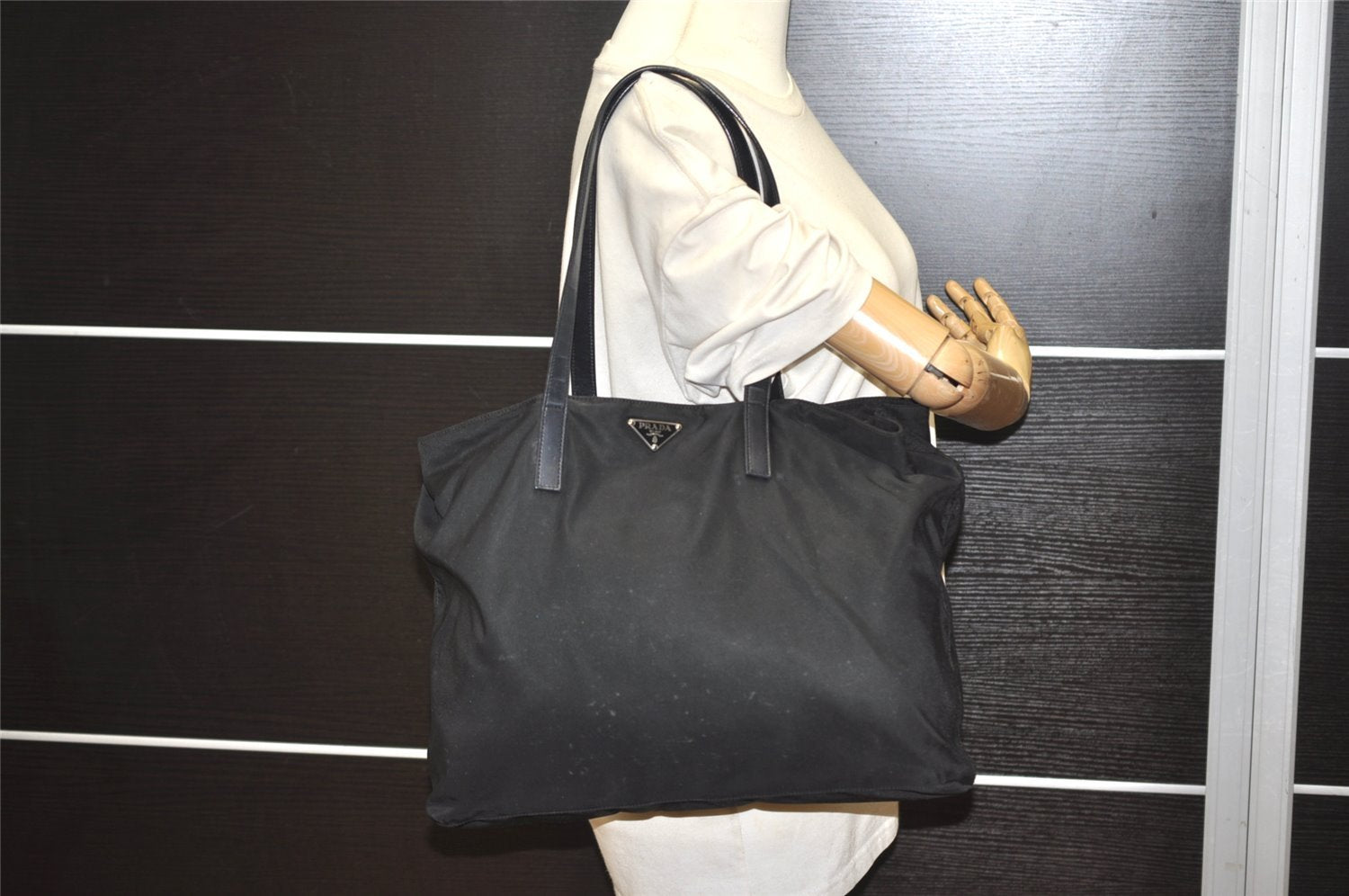 Authentic PRADA Nylon Tessuto Leather Shoulder Hand Bag BR1164 Black 9628I