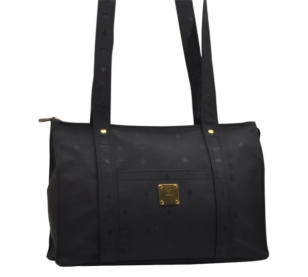 Authentic MCM Visetos Leather Vintage Shoulder Tote Bag Black 9629J