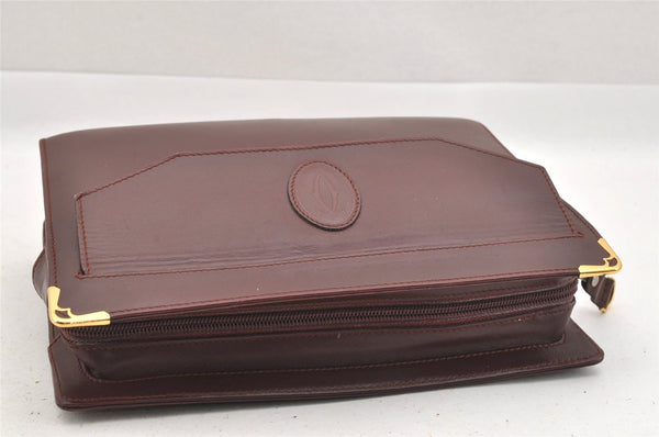 Authentic Cartier Must de Cartier Clutch Hand Bag Leather Bordeaux Red Box 9630I