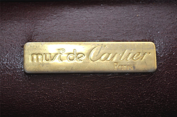 Authentic Cartier Must de Cartier Clutch Hand Bag Leather Bordeaux Red Box 9630I