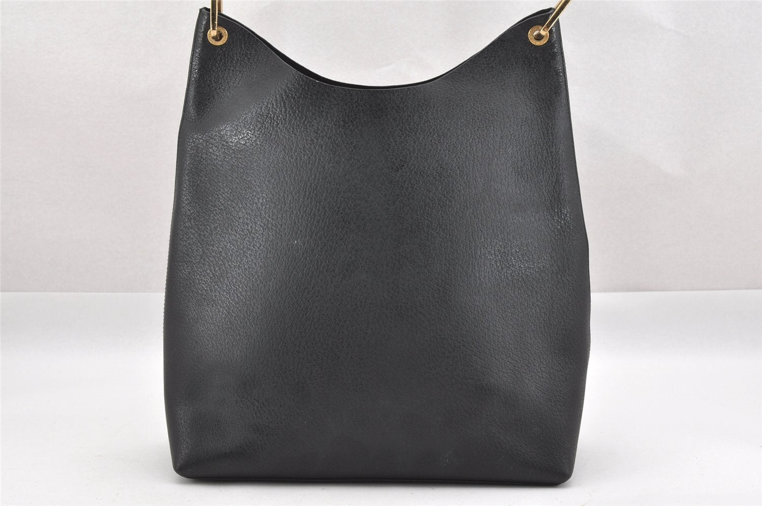 Authentic GUCCI Vintage Bamboo Shoulder Bag Purse Leather Black 9631I