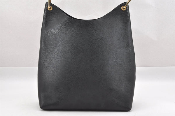 Authentic GUCCI Vintage Bamboo Shoulder Bag Purse Leather Black 9631I