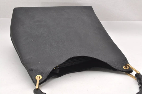 Authentic GUCCI Vintage Bamboo Shoulder Bag Purse Leather Black 9631I