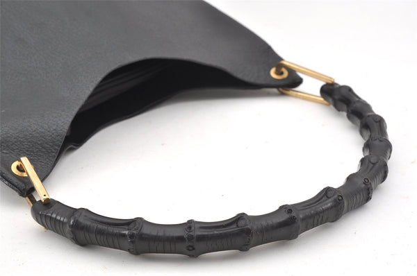 Authentic GUCCI Vintage Bamboo Shoulder Bag Purse Leather Black 9631I