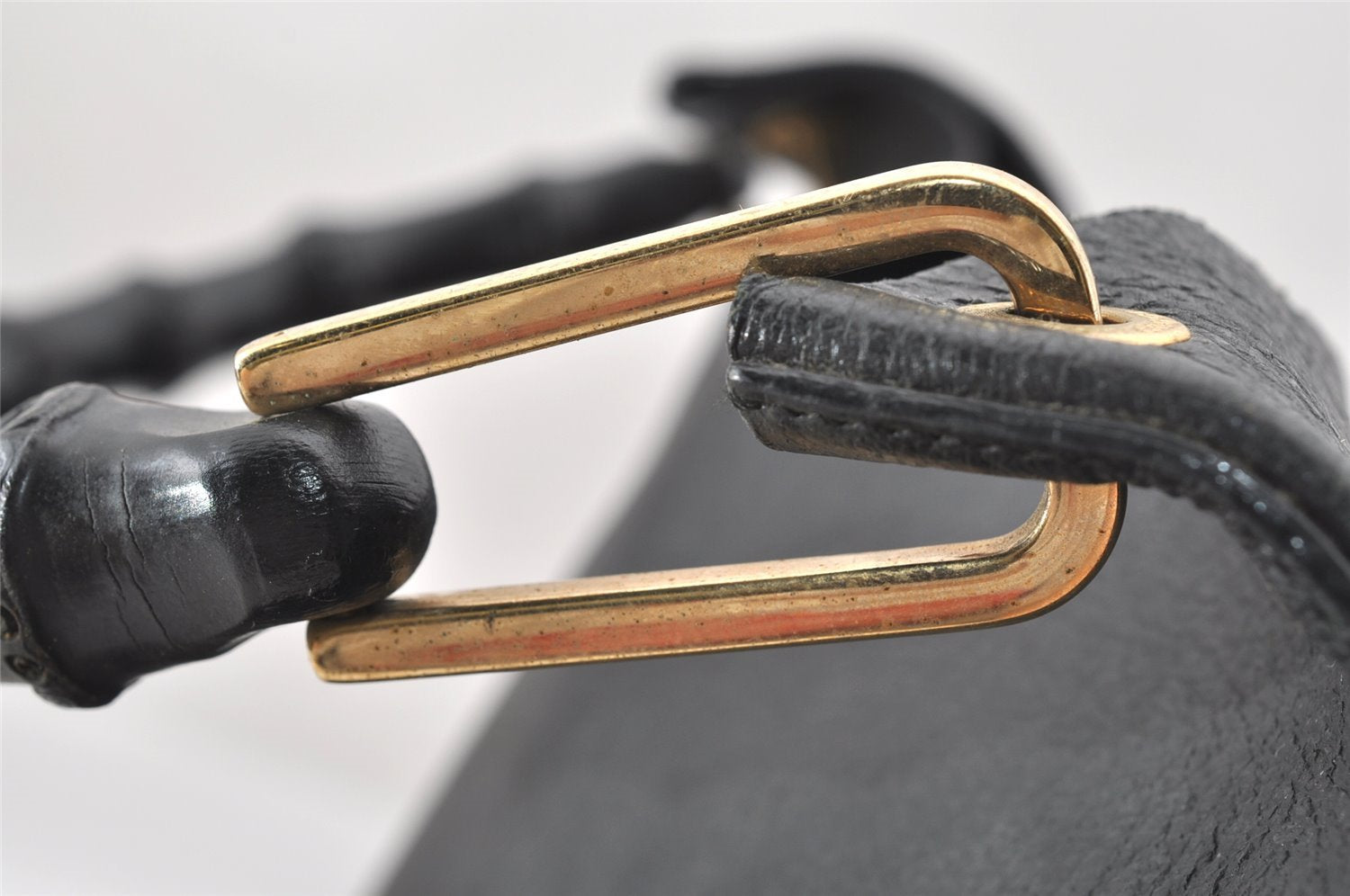 Authentic GUCCI Vintage Bamboo Shoulder Bag Purse Leather Black 9631I