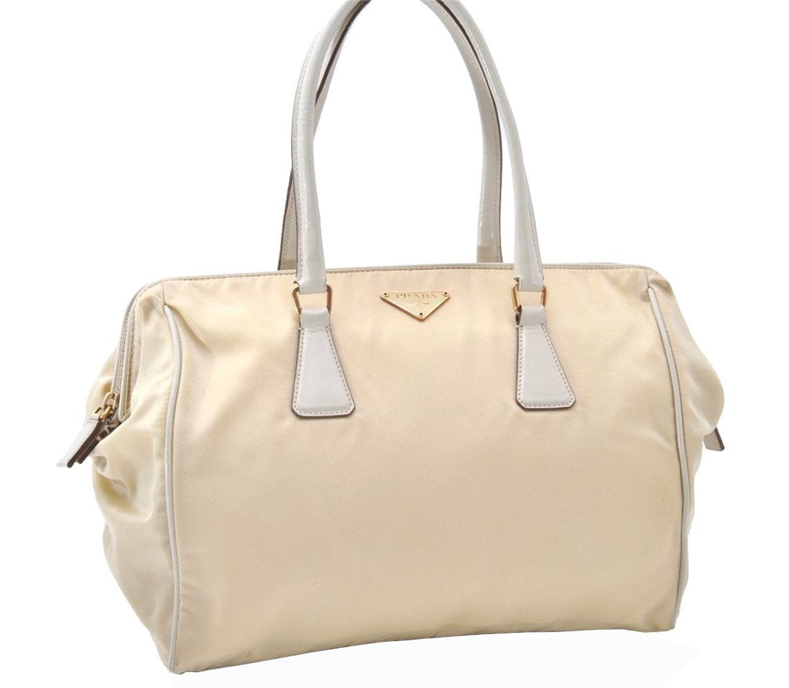 Authentic PRADA Nylon Tessuto Leather Shoulder Hand Bag Purse Beige 9632I